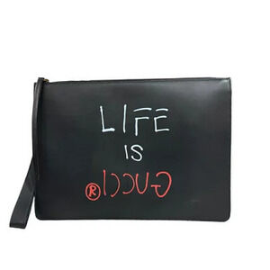 Gucci Ghost Clutch Bag Leather Black